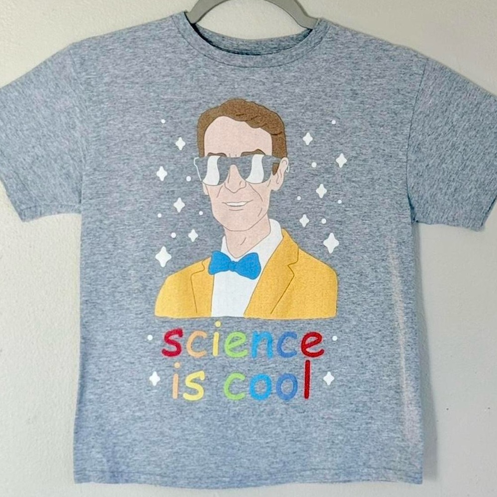Bill Nye Science Tee Gray Cotton Cropped Fit Vintage rainbow XS